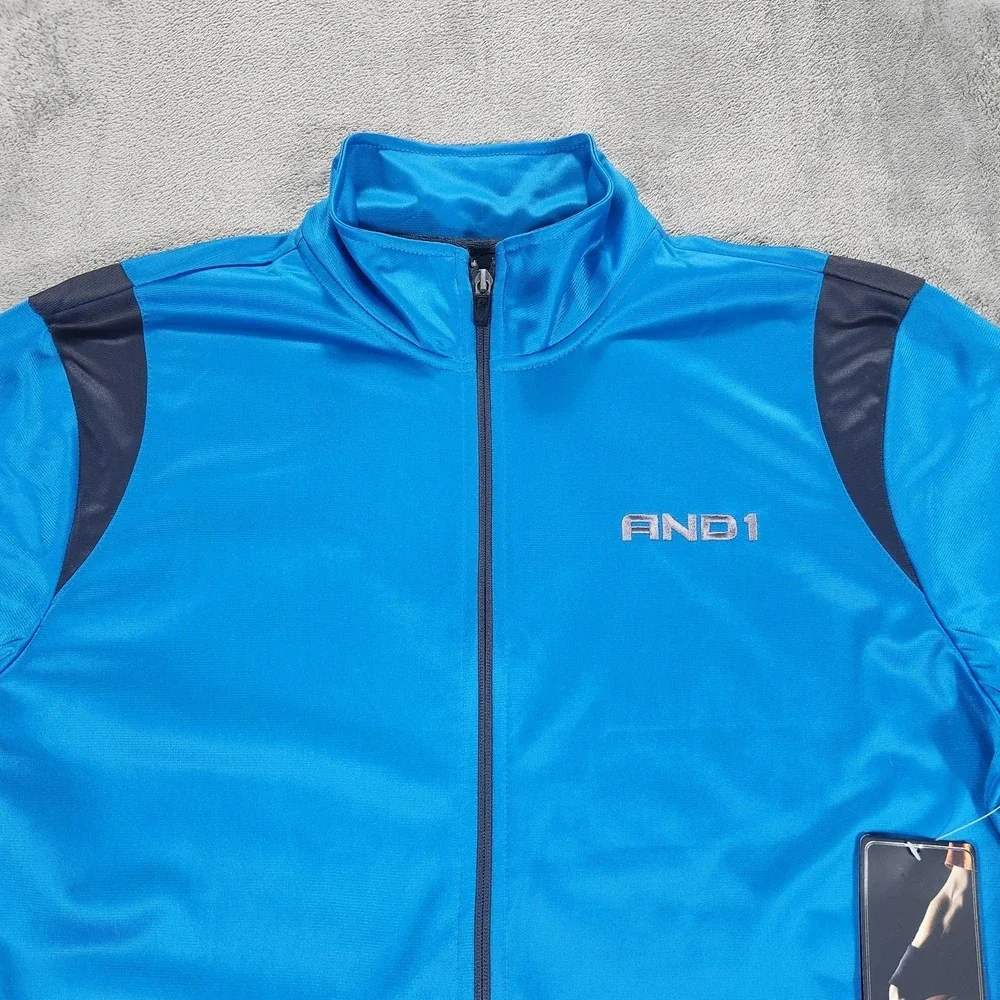 AND1 Track Jacket Mens Large Blue‎ Full Zip Basketball Training Warmup Athletic